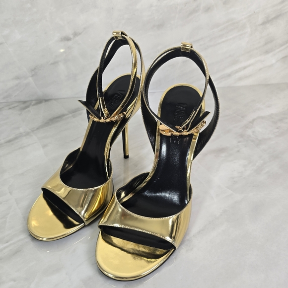 Versace Gold Safety Pin Heels - Picture 2 of 9